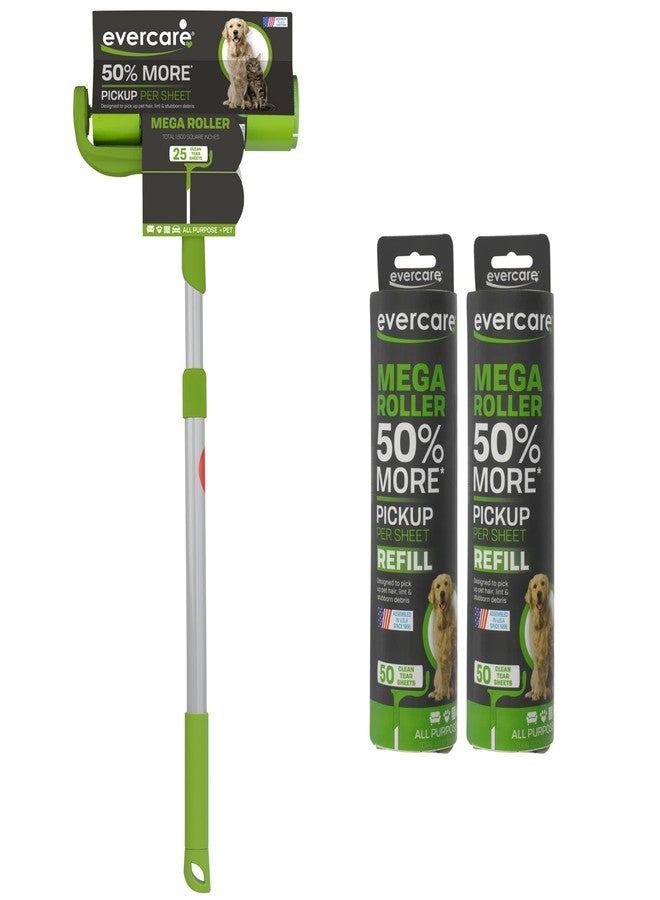 Evercare Pet Mega Lint Roller Value Pack with Two 50-Sheet Refills - Includes Refillable Lint Roller, Adhesive Sheets, Versatile Cleaning Uses, Home and On-The-Go Use, Extendable Handle - Image 1